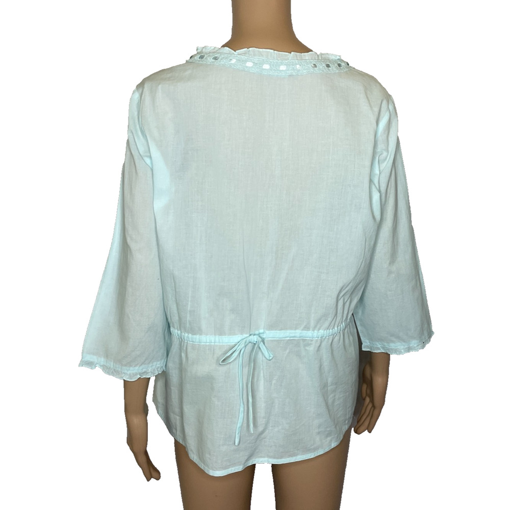 Women's Large Ella Simone Blue Button Front Bow Pleat Cotton Pajama Set - Picture 4 of 10